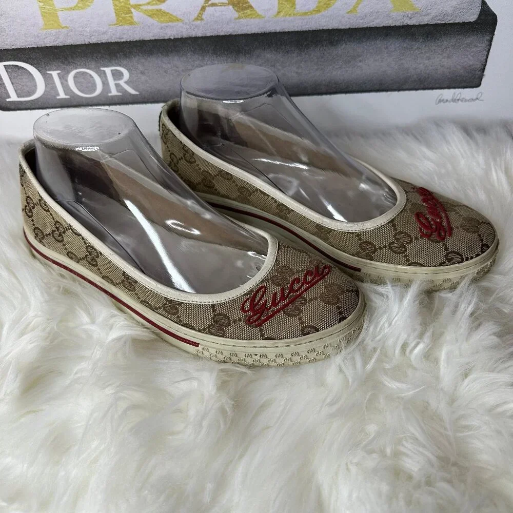 ❌SOLD❌ Authentic Gucci Signature GG Canvas Ballet Slip Flats - Sz 9 - Picture 3 of 15